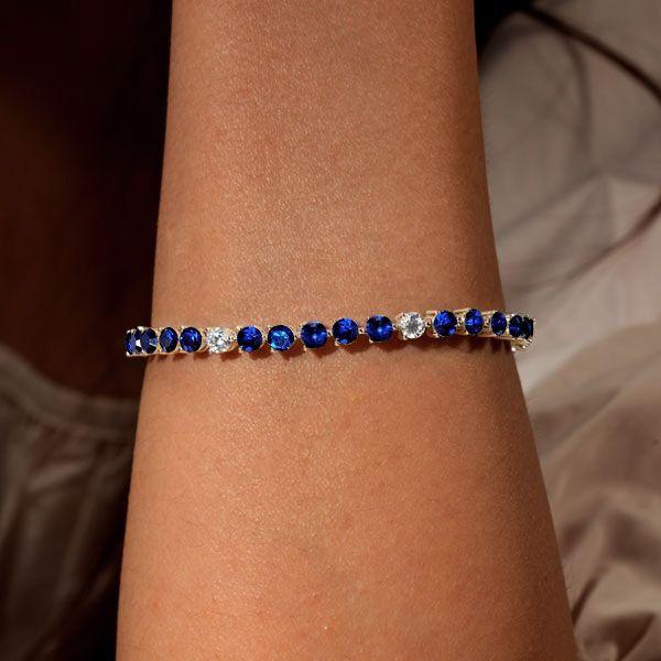 Sterling Silver Blue Round Cut Cubic Zirconia Tennis Bracelet for Women