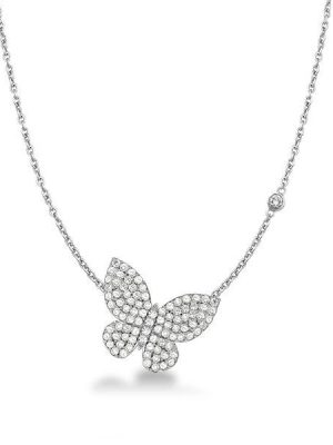 Dancing Butterfly Sterling Silver Pendant Necklace - Round White Charm for Women
