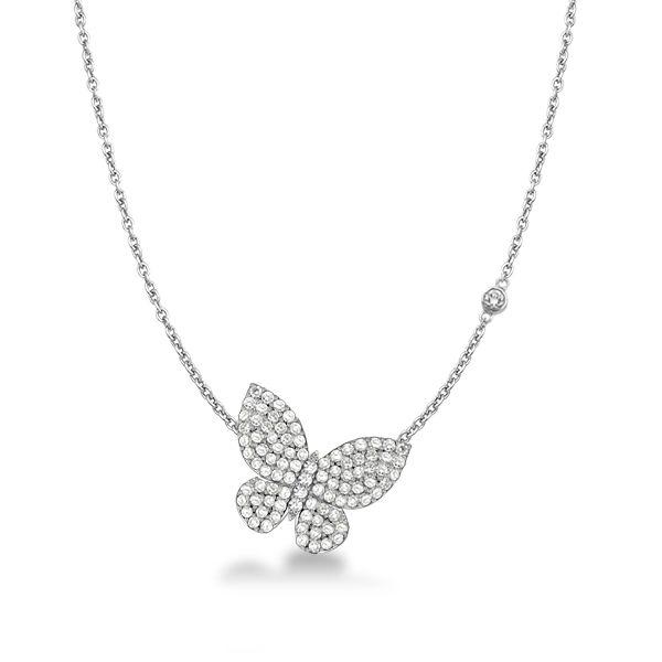 Dancing Butterfly Sterling Silver Pendant Necklace - Round White Charm for Women