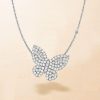 Dancing Butterfly Sterling Silver Pendant Necklace - Round White Charm for Women