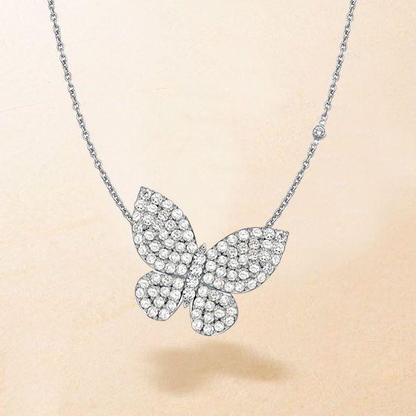 Dancing Butterfly Sterling Silver Pendant Necklace - Round White Charm for Women