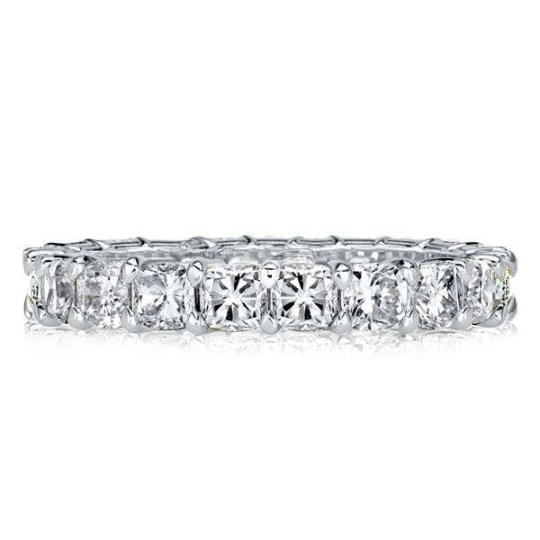Created White Sapphire Cushion Cut Eternity Wedding Band in Rhodium-Plated Sterling Silver