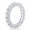 Created White Sapphire Cushion Cut Eternity Wedding Band in Rhodium-Plated Sterling Silver