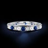 Sterling Silver White & Blue Sapphire Pearl Eternity Band Ring for Women