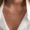 Bezel Set Blue Sapphire Double Row Chain Necklace in 925 Sterling Silver for Women