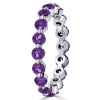 Round Cut Purple and White Sapphire Eternity 3-Piece Wedding Ring Set in Sterling Silver