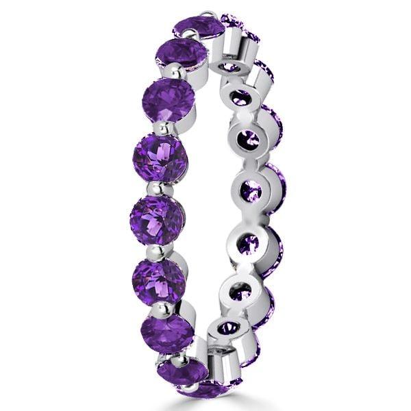 Round Cut Purple and White Sapphire Eternity 3-Piece Wedding Ring Set in Sterling Silver