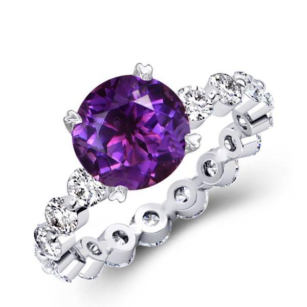 Round Cut Purple and White Sapphire Eternity 3-Piece Wedding Ring Set in Sterling Silver