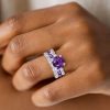 Round Cut Purple and White Sapphire Eternity 3-Piece Wedding Ring Set in Sterling Silver