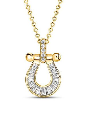 18K Gold Plated Horseshoe Pendant Necklace for Women - Sterling Silver Channel Setting