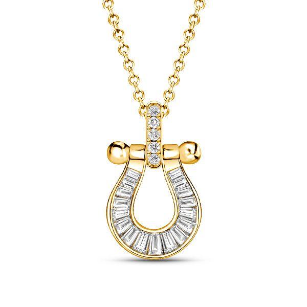 18K Gold Plated Horseshoe Pendant Necklace for Women - Sterling Silver Channel Setting
