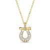 18K Gold Plated Horseshoe Pendant Necklace for Women - Sterling Silver Channel Setting