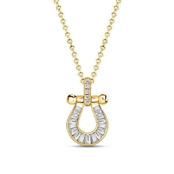 18K Gold Plated Horseshoe Pendant Necklace for Women - Sterling Silver Channel Setting