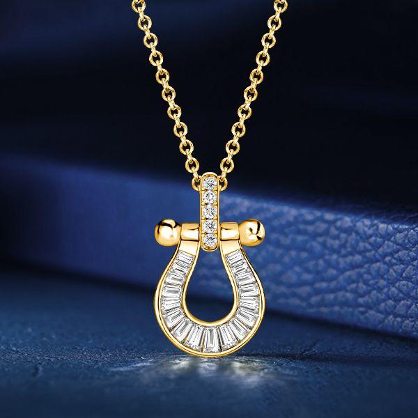 18K Gold Plated Horseshoe Pendant Necklace for Women - Sterling Silver Channel Setting