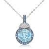Aquamarine Halo Pendant Necklace - Sterling Silver - 4.27 CT. TW