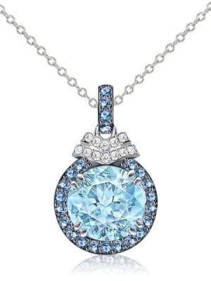 Aquamarine Halo Pendant Necklace - Sterling Silver - 4.27 CT. TW