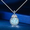 Aquamarine Halo Pendant Necklace - Sterling Silver - 4.27 CT. TW