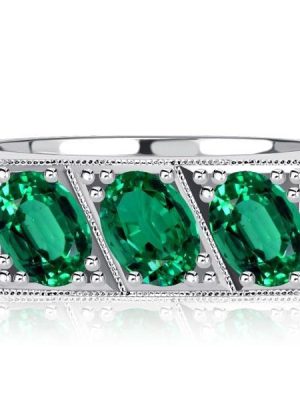 Vintage 3 Stone Emerald and Sapphire Wedding Ring | 1.50 CTW | Sterling Silver