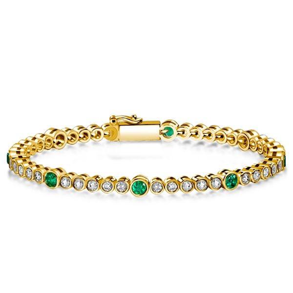 Bezel Set Emerald Tennis Bracelet in 18K Gold Plated Sterling Silver