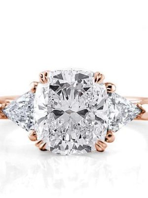 Rose Gold Cushion Cut White Sapphire Engagement Ring Set - 3 Stone Sterling Silver