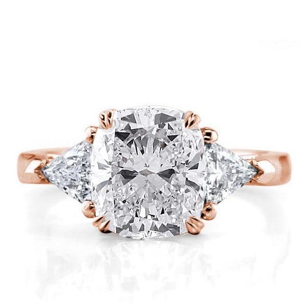 Rose Gold Cushion Cut White Sapphire Engagement Ring Set - 3 Stone Sterling Silver