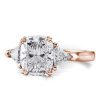 Rose Gold Cushion Cut White Sapphire Engagement Ring Set - 3 Stone Sterling Silver