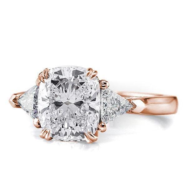 Rose Gold Cushion Cut White Sapphire Engagement Ring Set - 3 Stone Sterling Silver