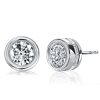 Baguette Hidden Halo Stud Earrings - Bezel Set - Sterling Silver