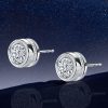 Baguette Hidden Halo Stud Earrings - Bezel Set - Sterling Silver