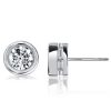 Baguette Hidden Halo Stud Earrings - Bezel Set - Sterling Silver