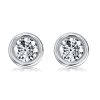 Baguette Hidden Halo Stud Earrings - Bezel Set - Sterling Silver