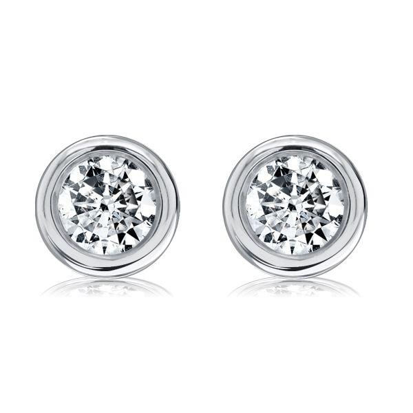 Baguette Hidden Halo Stud Earrings - Bezel Set - Sterling Silver