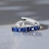 Sterling Silver Princess & Pear Cut Blue Sapphire Engagement Wedding Ring