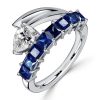 Sterling Silver Princess & Pear Cut Blue Sapphire Engagement Wedding Ring
