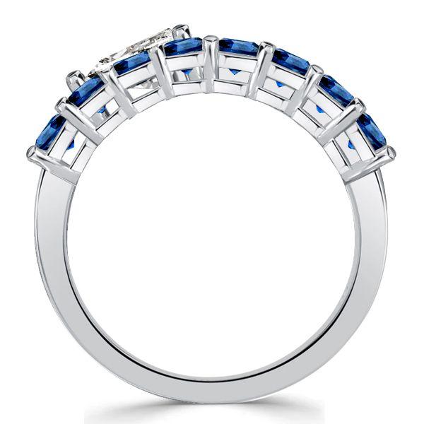 Sterling Silver Princess & Pear Cut Blue Sapphire Engagement Wedding Ring