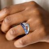 Sterling Silver Princess & Pear Cut Blue Sapphire Engagement Wedding Ring