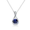 Blue Sapphire Round Cut Drop Pendant Necklace - 925 Sterling Silver