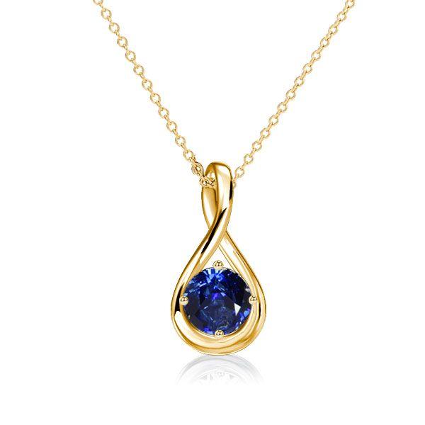 Blue Sapphire Round Cut Drop Pendant Necklace - 925 Sterling Silver