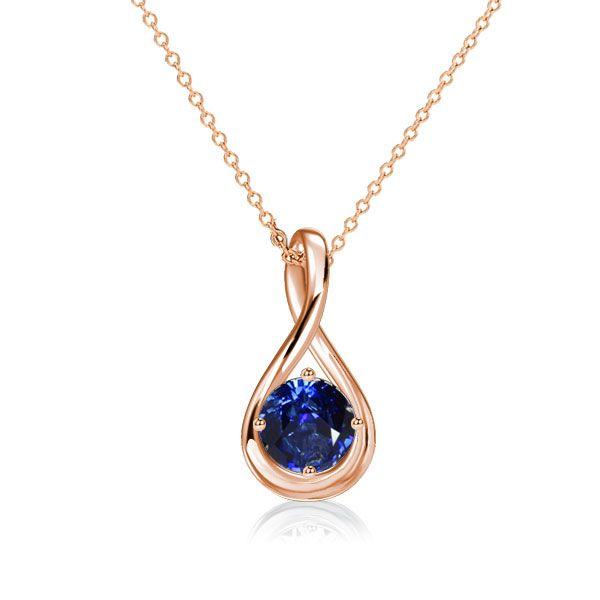 Blue Sapphire Round Cut Drop Pendant Necklace - 925 Sterling Silver