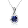 Blue Sapphire Round Cut Drop Pendant Necklace - 925 Sterling Silver