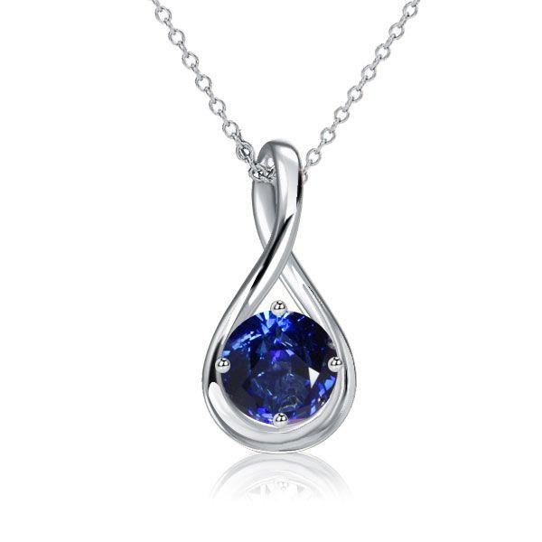 Blue Sapphire Round Cut Drop Pendant Necklace - 925 Sterling Silver