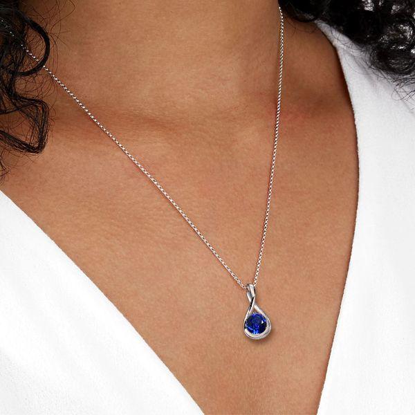 Blue Sapphire Round Cut Drop Pendant Necklace - 925 Sterling Silver