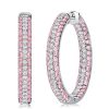 Pink Sapphire Micro-Pave Oval Hoop Earrings - Sterling Silver