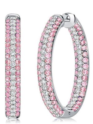 Pink Sapphire Micro-Pave Oval Hoop Earrings - Sterling Silver