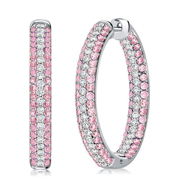 Pink Sapphire Micro-Pave Oval Hoop Earrings - Sterling Silver