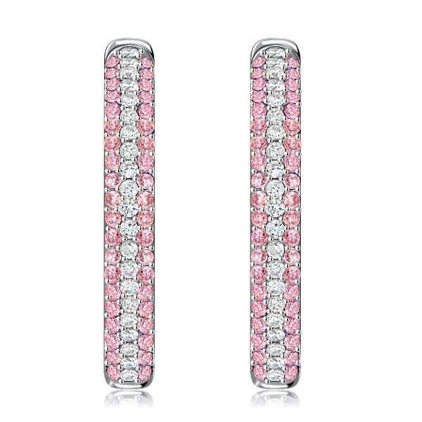 Pink Sapphire Micro-Pave Oval Hoop Earrings - Sterling Silver
