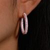 Pink Sapphire Micro-Pave Oval Hoop Earrings - Sterling Silver