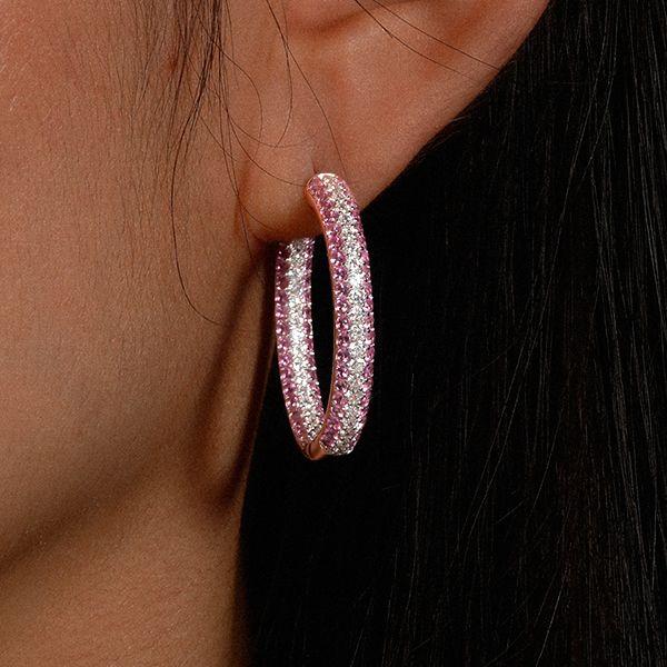 Pink Sapphire Micro-Pave Oval Hoop Earrings - Sterling Silver