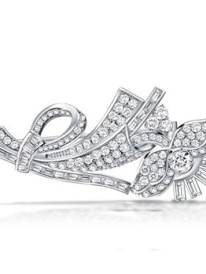 Art Deco Sterling Silver Flower Brooch for Women - 925 Silver, 2.15 CT TW Gemstones