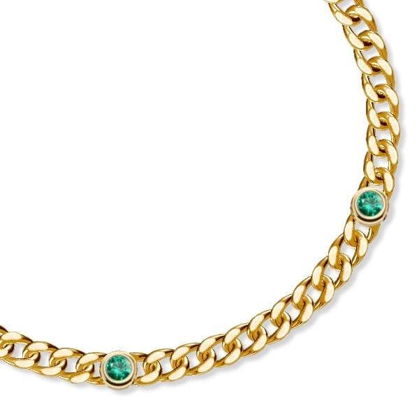 18K Gold Plated Sterling Silver Cuban Link Bracelet with Emerald Sapphire Stones